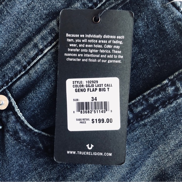 True Religion Geno Flap Big T Stitch Slim Jean W34/L34 - Picture 11 of 11